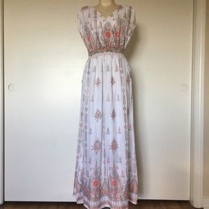 NWT Floral Boho Print Gold Foiled Maxi Dress